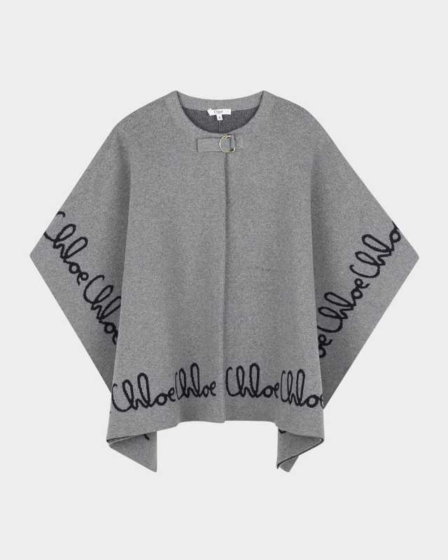 Girl's Logo Script Knitted Cape, Size 8-14